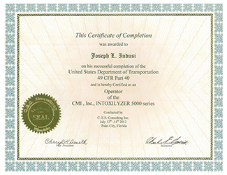 This Certificate Of Completion | Joseph L. Indusi | United States Department Of Transportation 49 CFR Part 40